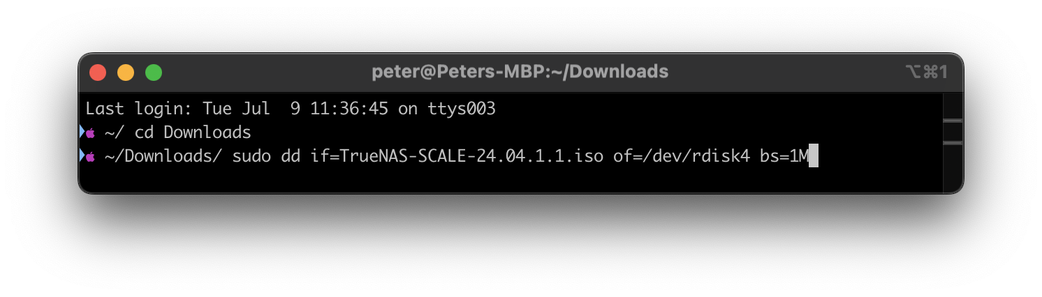 Terminal.app displaying dd command