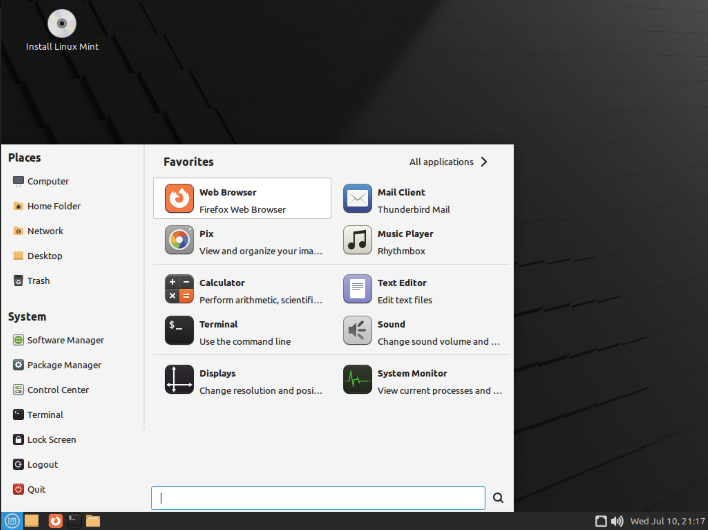 Linux Mint live installer desktop