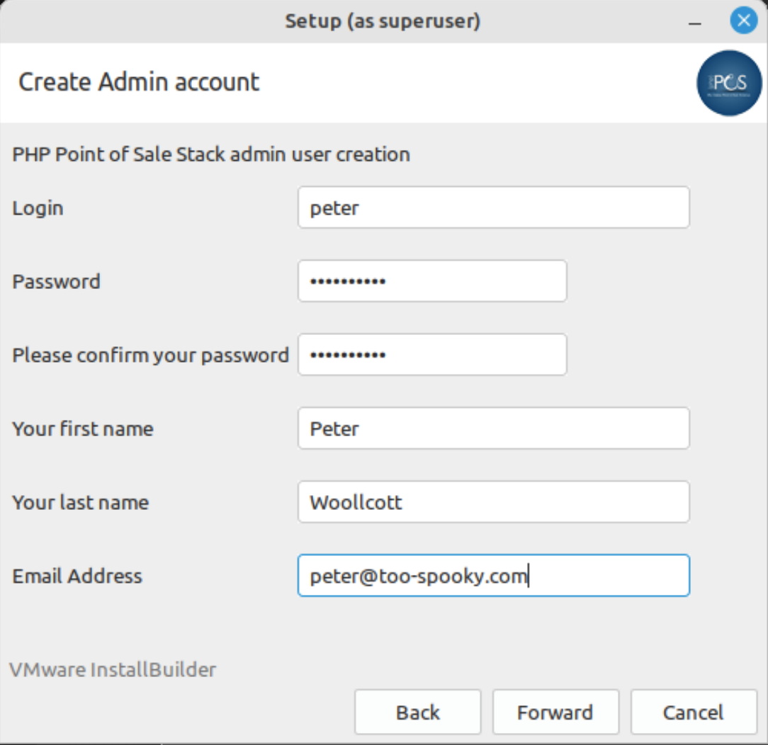 phpPointOfSale install admin user creation screen
